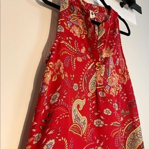 Let It Be, Red & Floral Sleeveless Blouse/Top, Size L